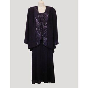 Dana Kay 3-Piece Formal Outfit Womens Size 14 Dark Purple Jacket Tank Skirt